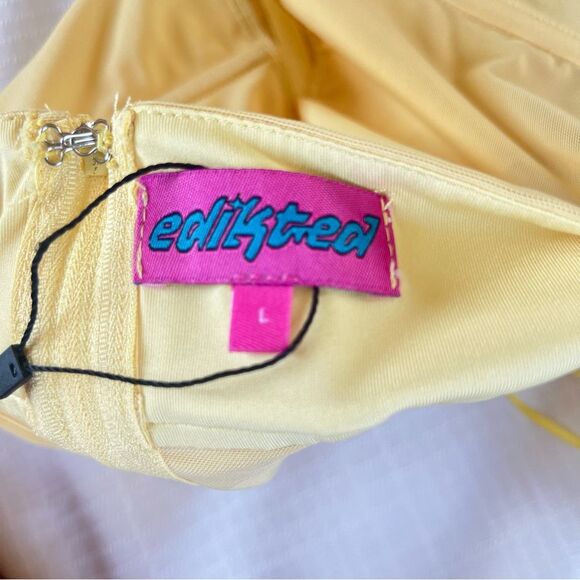 Edikted Women's Evangeline Strapless Mesh Buttercup Yellow Corset Top SZ L - Picture 6 of 10